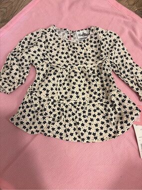 Rare Editions Cream Top with Black Floral Print